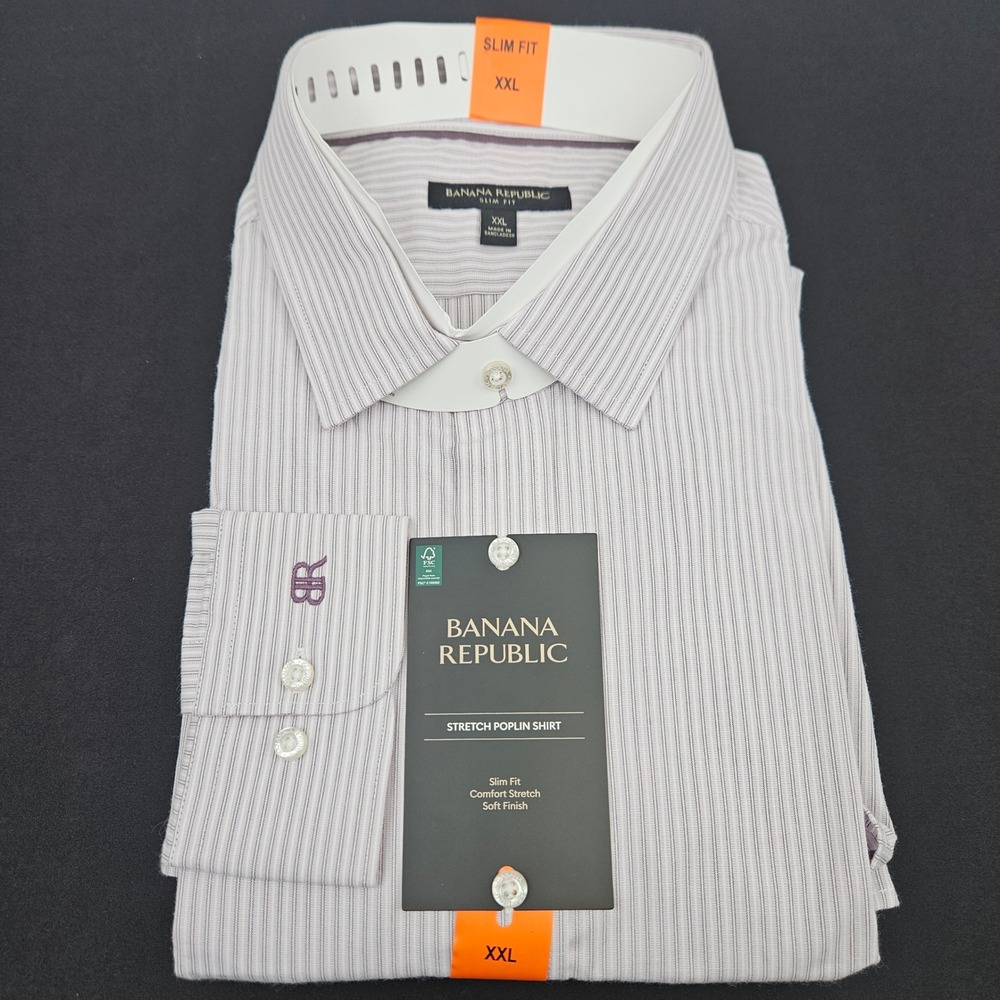 Banana Republic Mens Slim Fit Stretch Poplin Striped Dress Shirt XXL - Picture 1 of 5